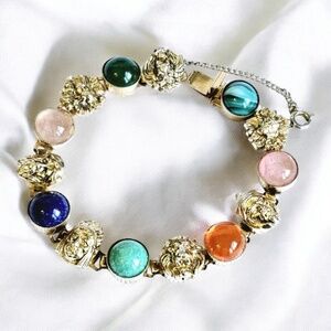 Vintage Bracelet Genghis Khan Natural Stone Cabochon Unsigned Costume Je…